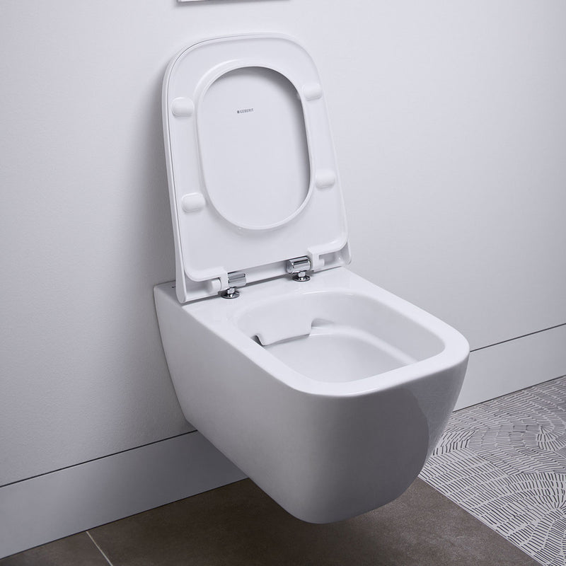 Geberit Smyle Square Rimless Wall Hung WC Pan With Toilet Seat & Dual Flush Plate