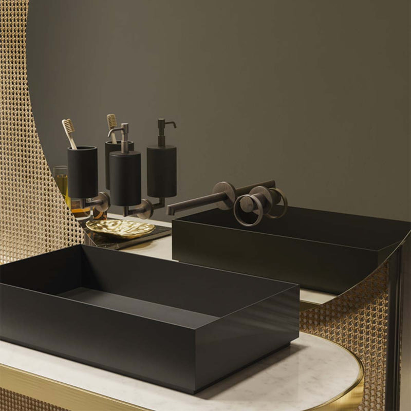 gessi anello wall mounted basin mixer with backplate aged bronze lifestyle