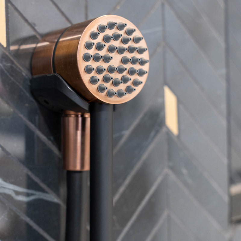 gessi hifi compact magnetic shower set with black hose water outlet copper brushed lifestyle