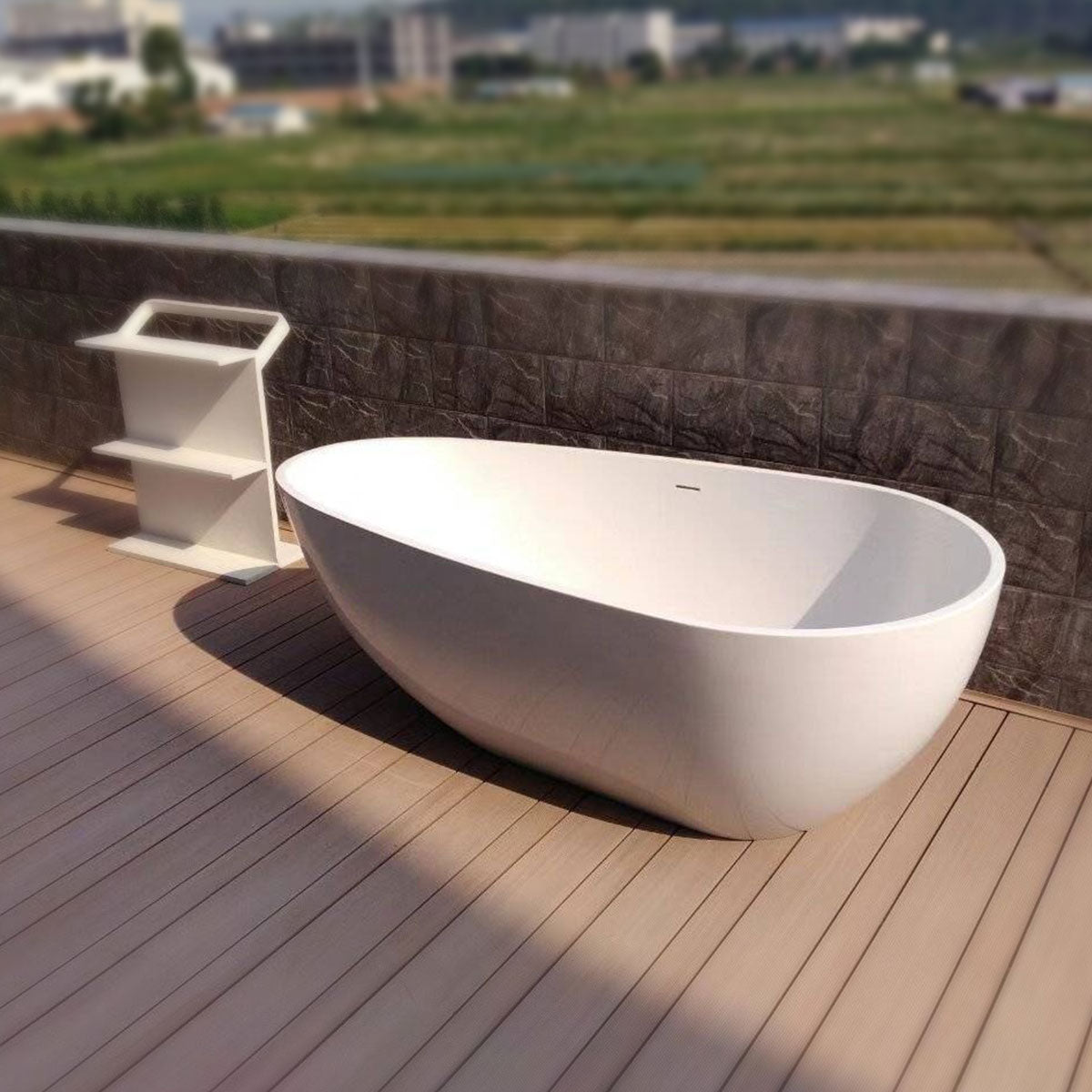 Granlusso Riviera Freestanding Stone Bath Matt White 1700