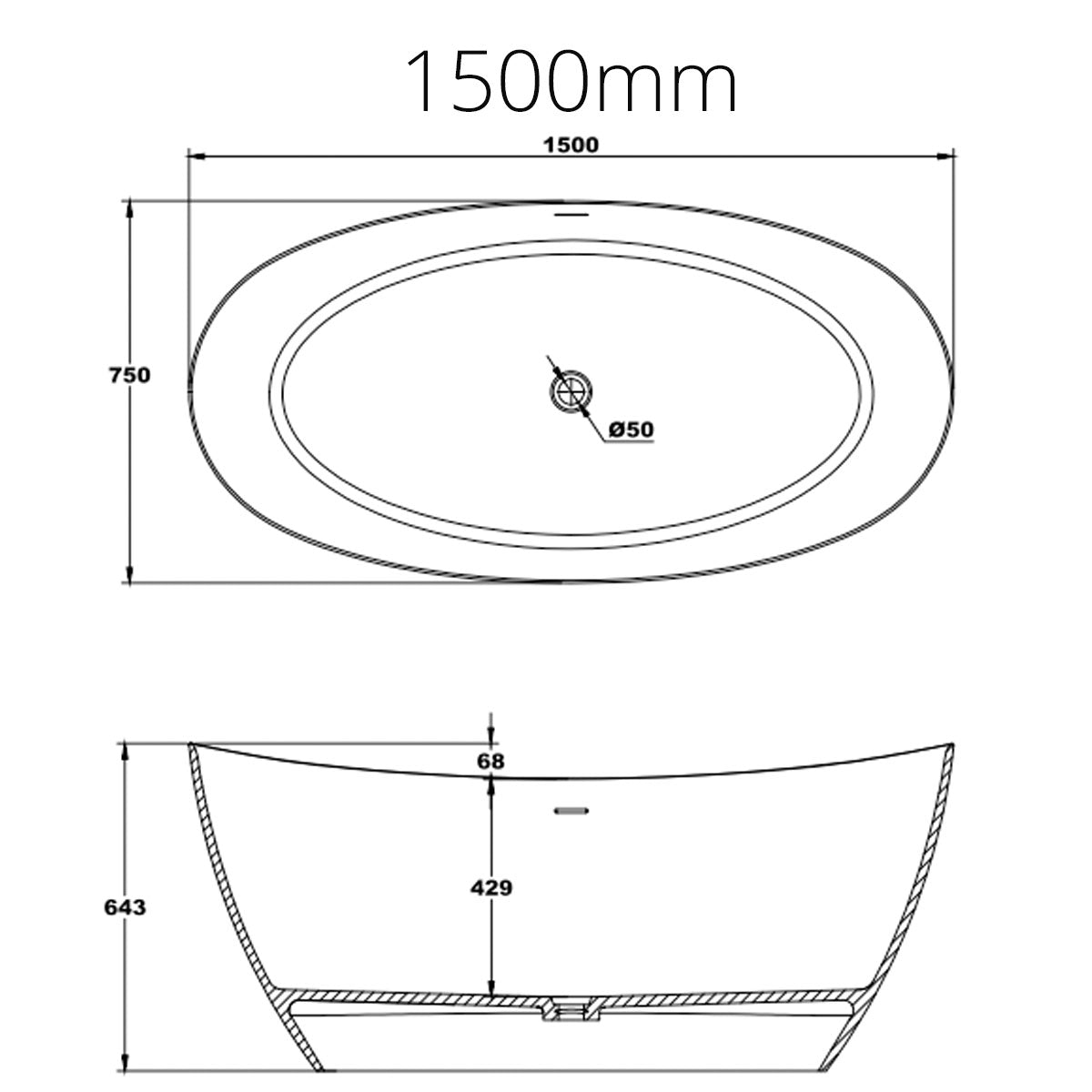 Granlusso™ Vizzini Freestanding Solid Stone Bath Matt White Deluxe