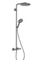 Hansgrohe PowderRain 240 Exposed 2 Outlet Rigid Riser Thermostatic Shower Kit With Overhead Shower and Handset - Brushed Black Chrome