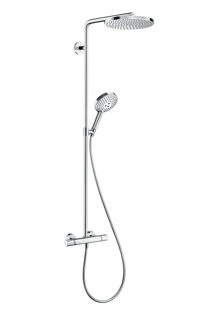 Hansgrohe PowderRain 240 2 Outlet Thermostatic Exposed Bar Valve With Showerhead and Handset Kit - Chrome