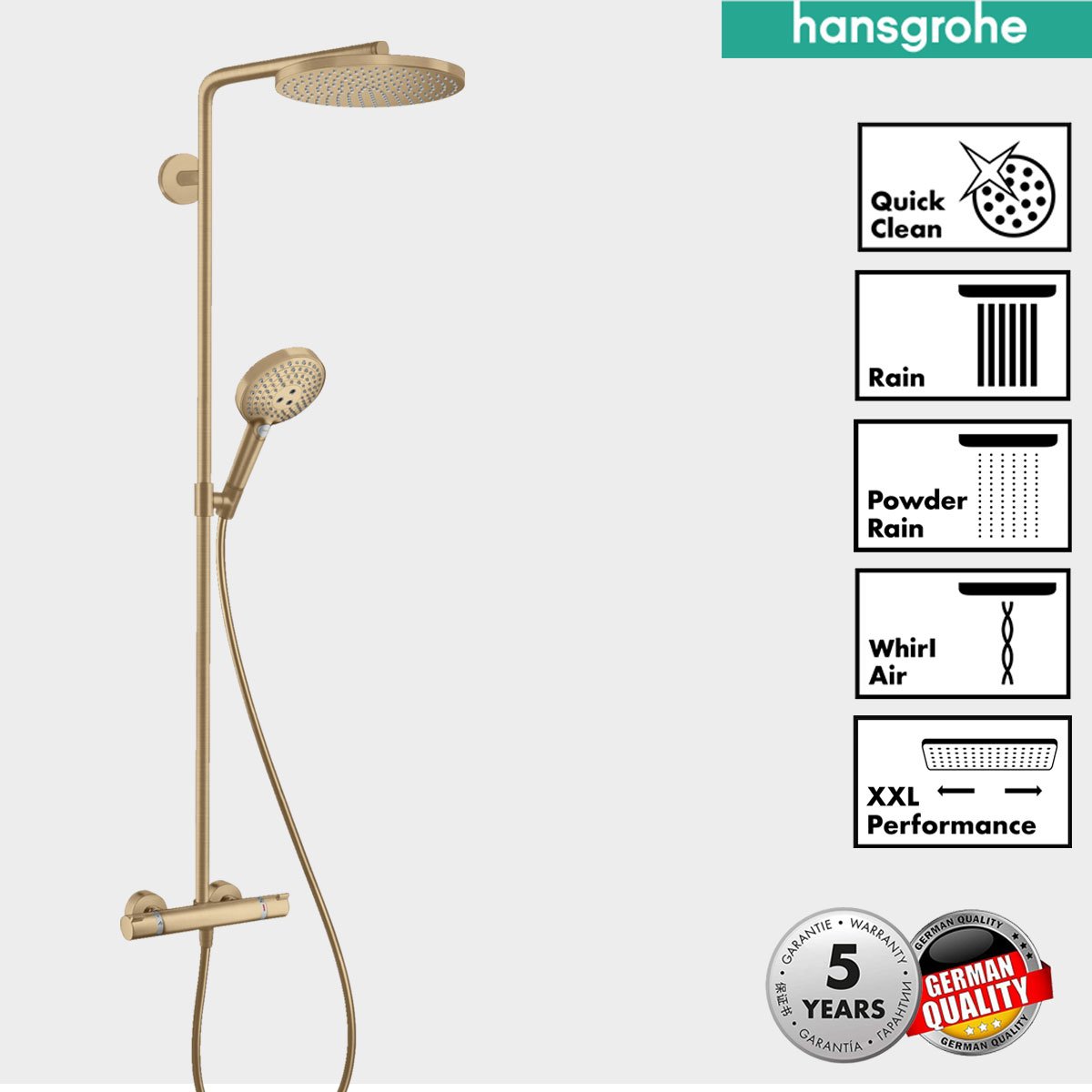 Hansgrohe PowderRain 240 Showerpipe With Thermostatic Shower Mixer brushed bronze
