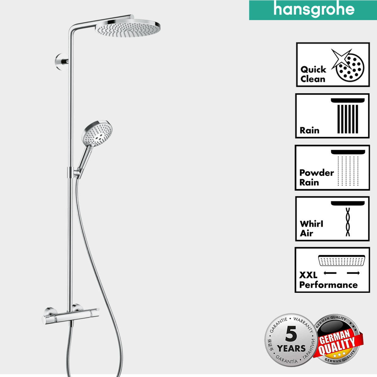 Hansgrohe PowderRain 240 Showerpipe With Thermostatic Shower Mixer chrome