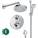 Hansgrohe Round 2 Outlet Thermostatic Valve With Croma 180 Overhead and Slide Rail Kit - Chrome