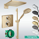 Hansgrohe Square 2 Outlet Concealed Thermostatic Valve With Overhead Shower and Handset Slide Rail Kit Brushed Brass