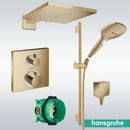 Hansgrohe Square 2 Outlet Concealed Thermostatic Valve With Overhead Shower and Handset Slide Rail Kit Brushed Bronze
