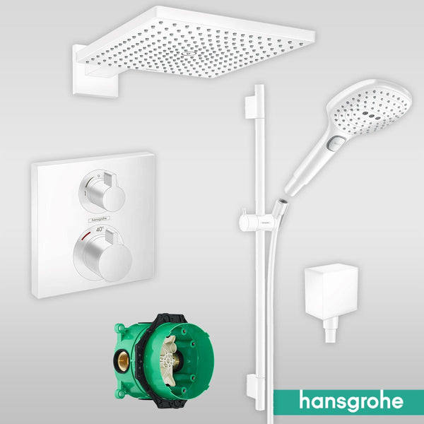 hansgrohe shower select thermostatic valve-with overhead shower and rail handset white