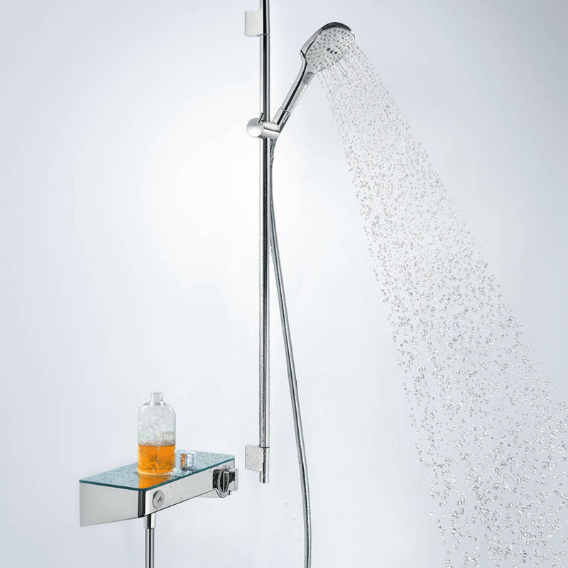 Hansgrohe ShowerTablet Thermostatic Mixer With Glass Shelf and RainDance Select Slide Rail Kit - Chrome