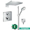 Hansgrohe Square 2 Outlet Thermostatic Valve with Raindance Overhead Shower and Slide Rail Kit - Chrome