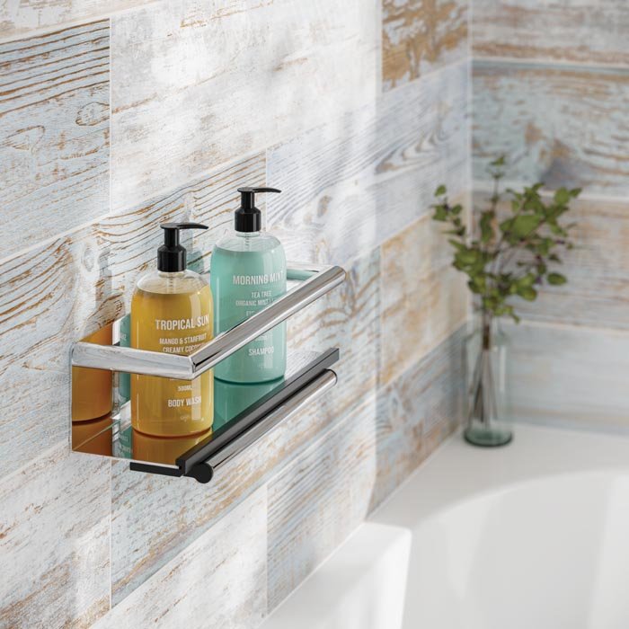 HiB Multi Feature Shower Shelf With Grab Bar & Magnetic Squeegee