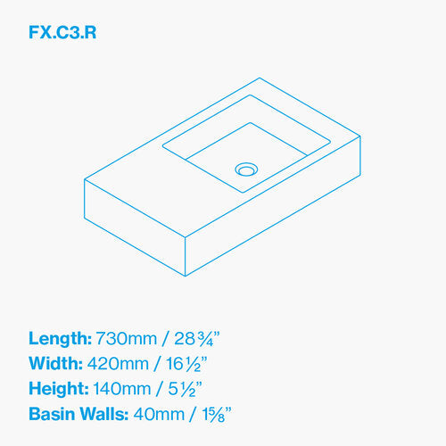 Kast Fox Rectangle Wall-Hung Concrete Basin With Shelf Surface 730x420mm