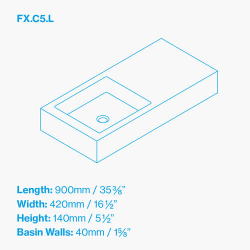Kast Fox Rectangle Wall-Hung Concrete Basin With Shelf Surface 900x420mm