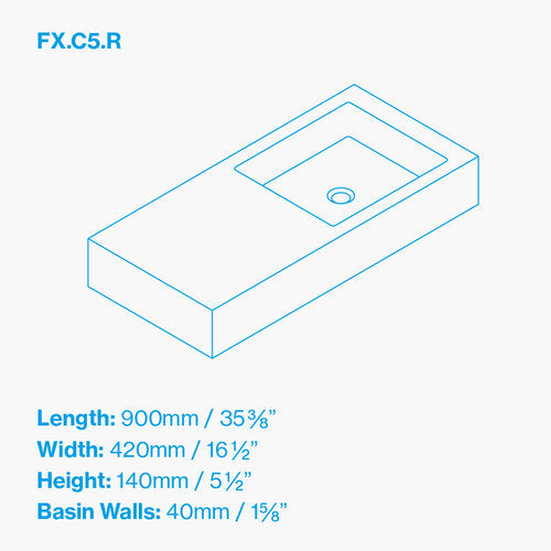 Kast Fox Rectangle Wall-Hung Concrete Basin With Shelf Surface 900x420mm