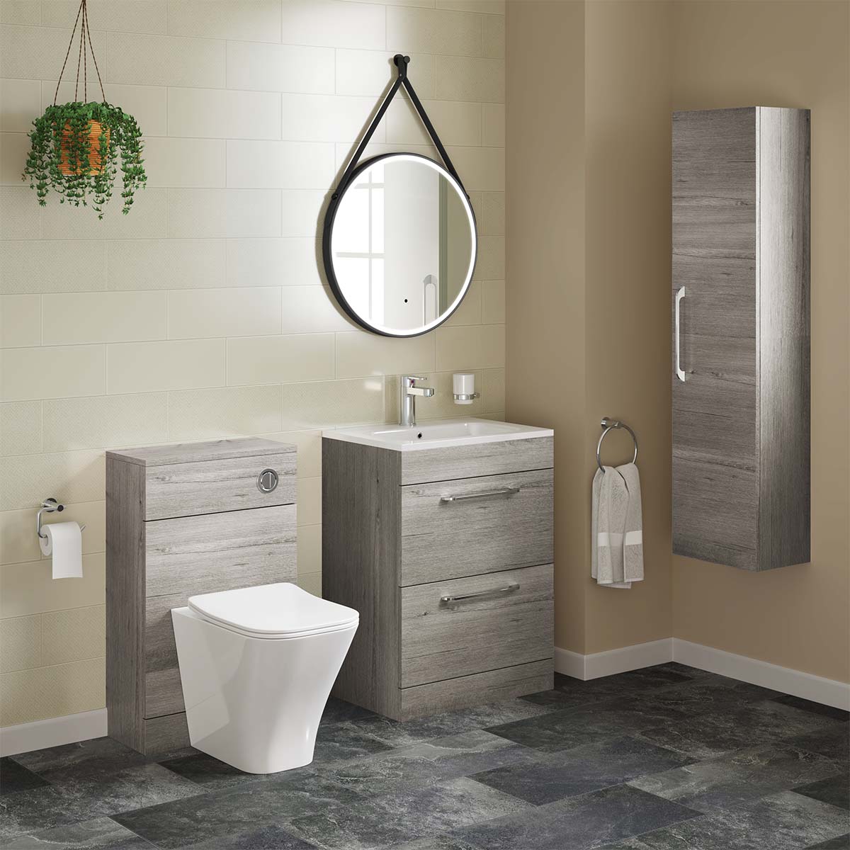 Grey oak vanity deals unit