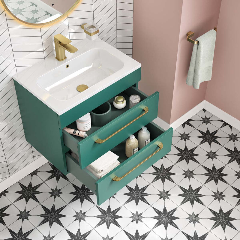 Miami 600mm Wall Hung 2-Drawer Vanity Unit With Basin - Forest Green Lifestyle