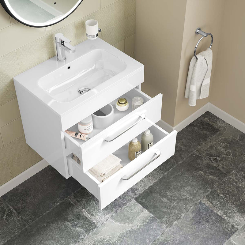 Miami 600mm Wall Hung 2-Drawer Vanity Unit With Basin White Lifestyle