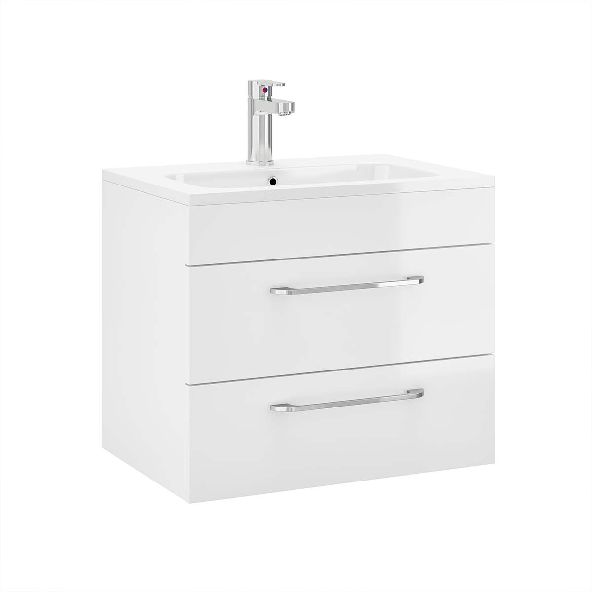 Miami 600mm Wall Hung 2-Drawer Vanity Unit With Basin White