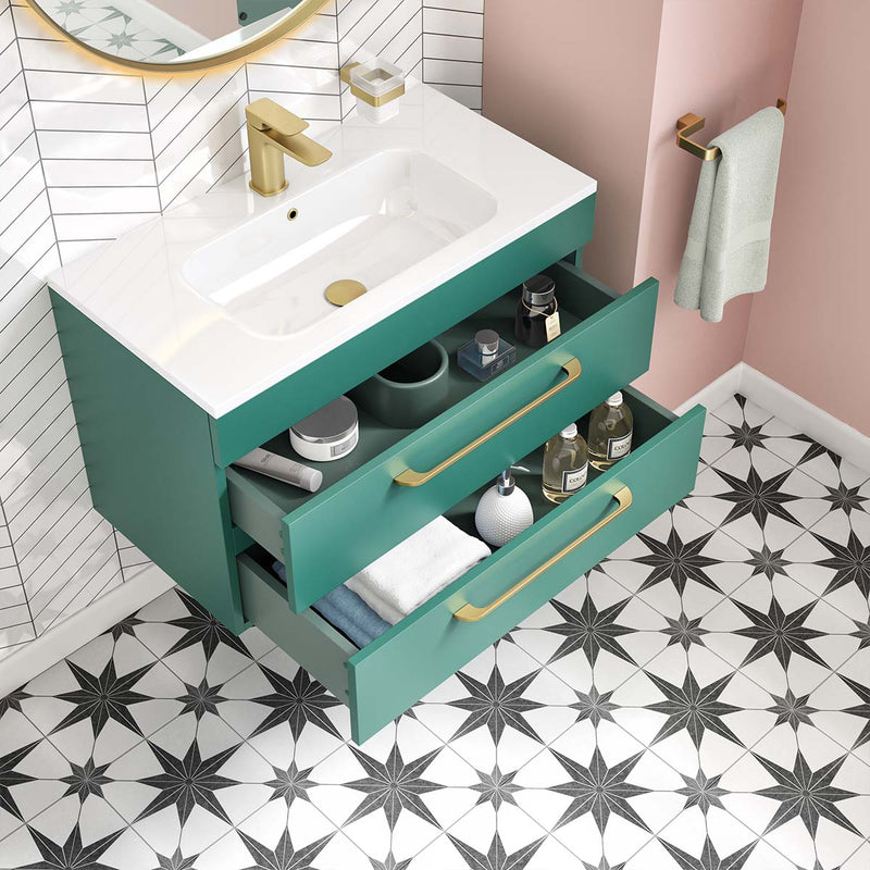 Miami 800mm Wall Hung 2-Drawer Vanity Unit With Basin - Forest Green Lifestyle