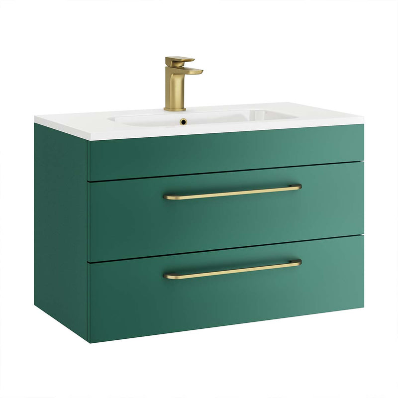 Miami 800mm Wall Hung 2-Drawer Vanity Unit With Basin - Forest Green