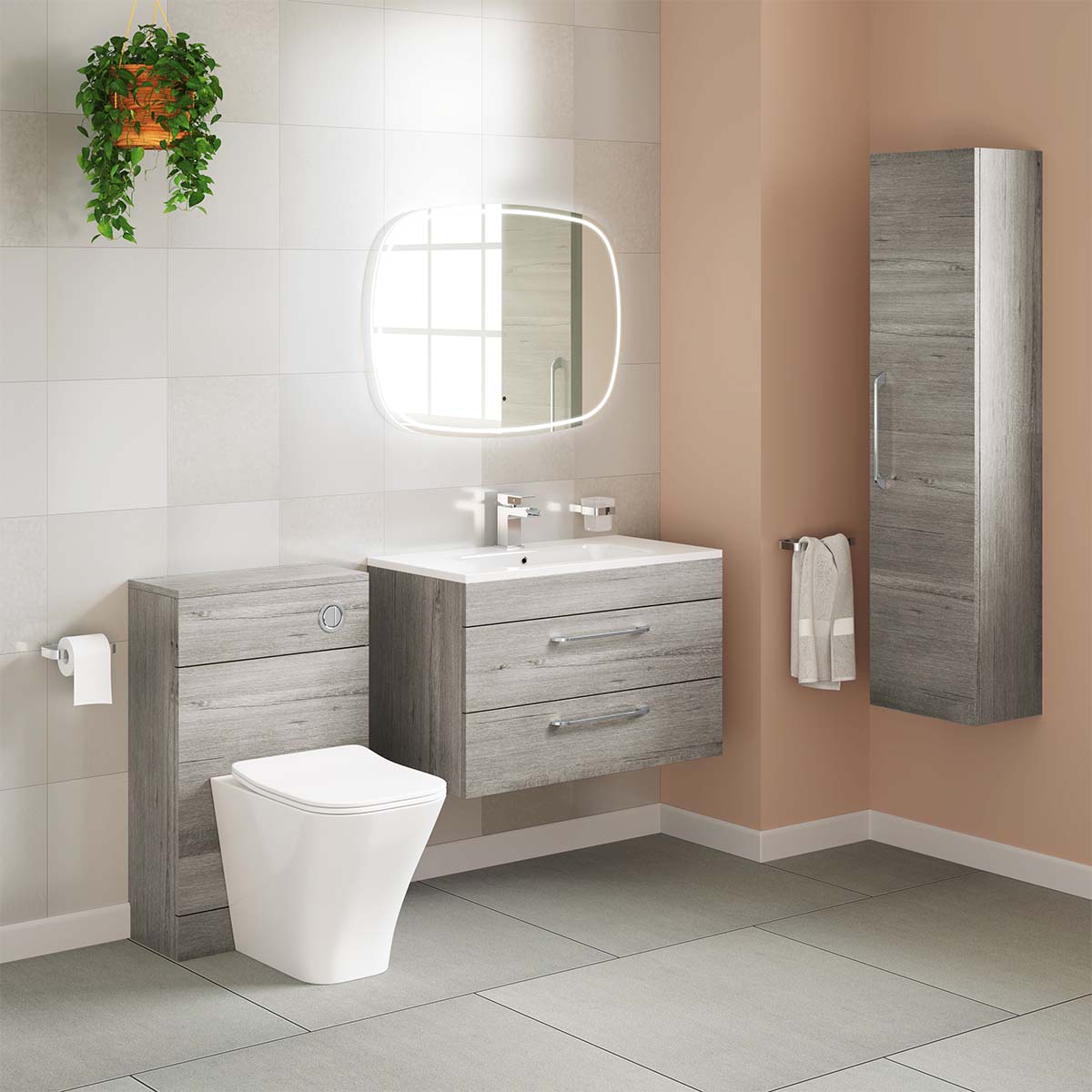 Miami 800mm Wall Hung 2-Drawer Vanity Unit With Basin Grey Oak Lifestyle