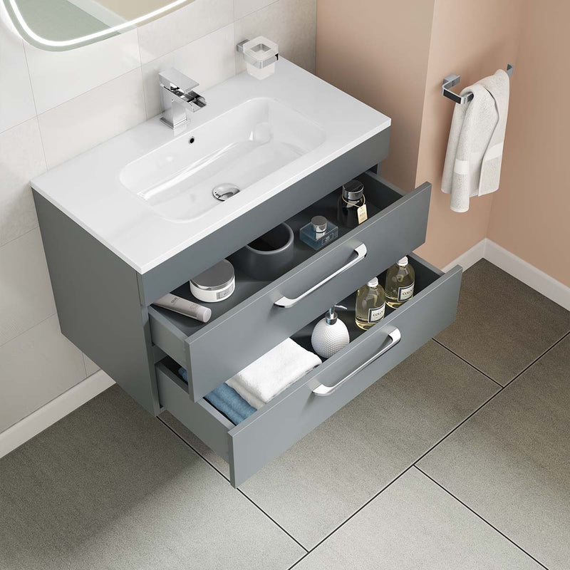 Miami 800mm Wall Hung 2-Drawer Vanity Unit With Basin Lead Grey Lifestyle