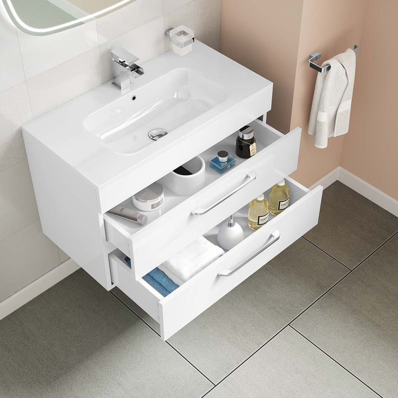 Miami 800mm Wall Hung 2-Drawer Vanity Unit With Basin White Lifestyle