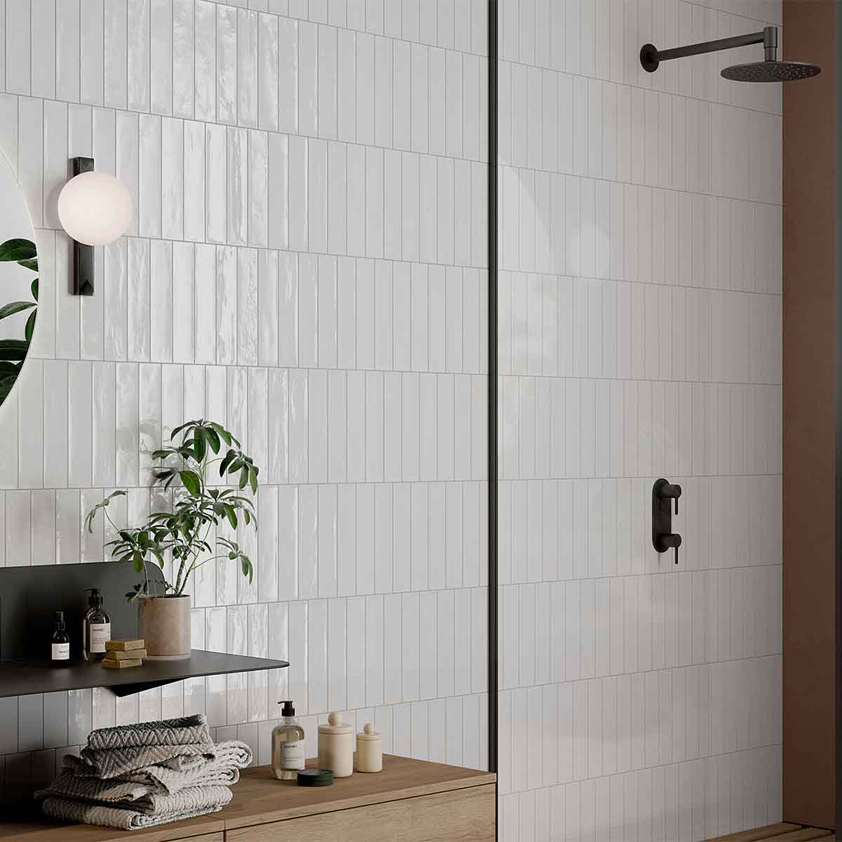 mojave white ceramic wall tile 6x25cm gloss lifestyle deluxe bathrooms ireland