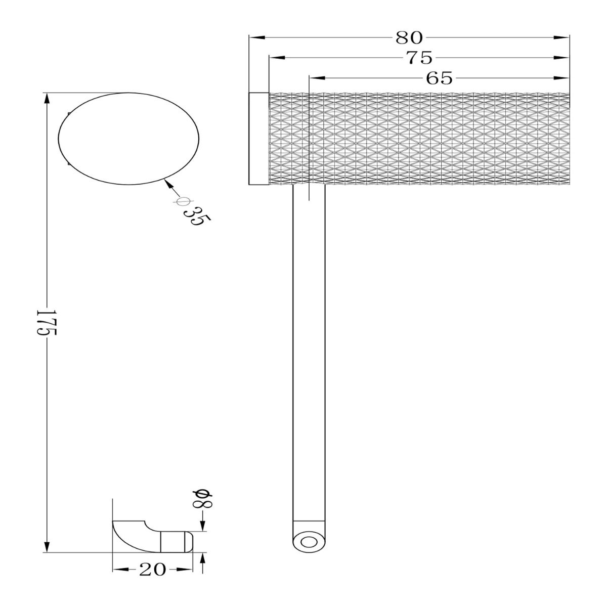 Rock Knurled Toilet Roll Holder dimensions