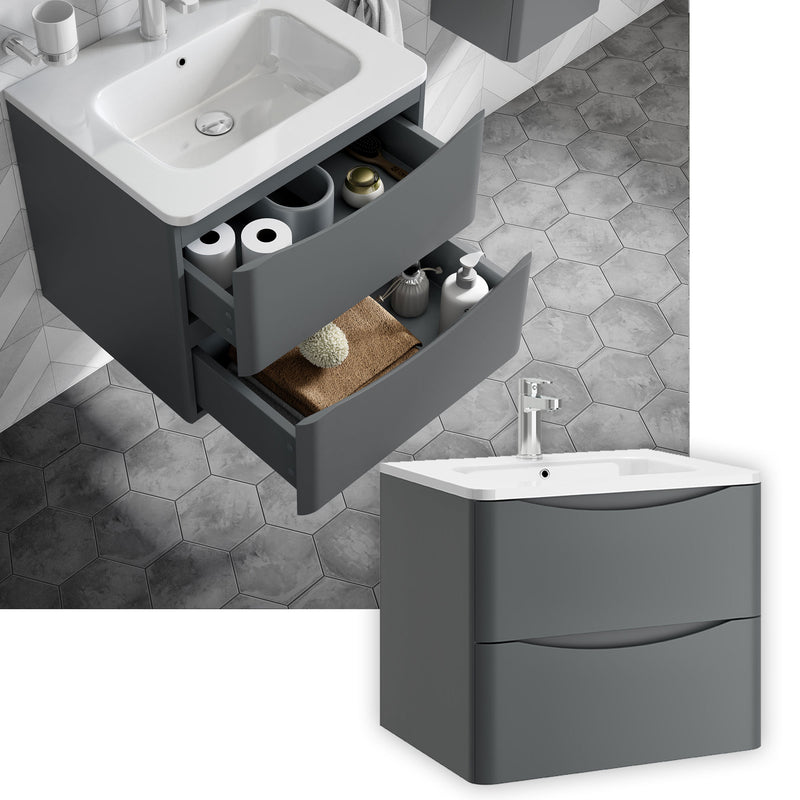 New York Two Drawer Wall Hung Vanity Unit With Basin