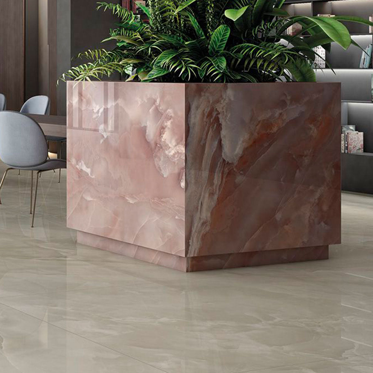 Deluxe Onyx Coral Marble Effect Porcelain Tile 60x120cm Gloss