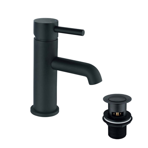 portobello basin mixer tap monobloc with click clack waste matt black
