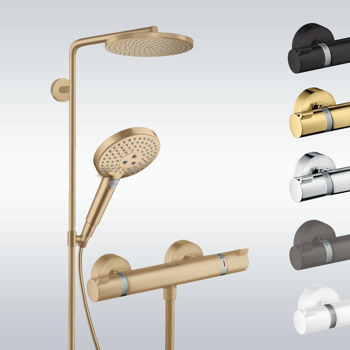 Hansgrohe PowderRain 240 Showerpipe With Thermostatic Shower Mixer brushed brass