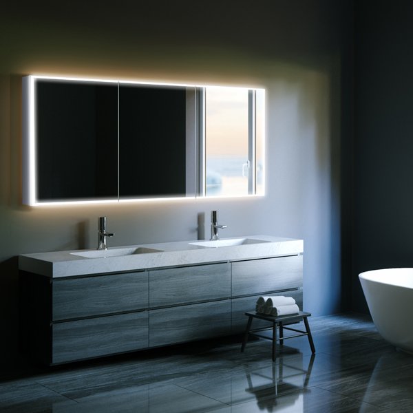 HiB Qubic LED Mirrored Cabinet With Charging Socket
