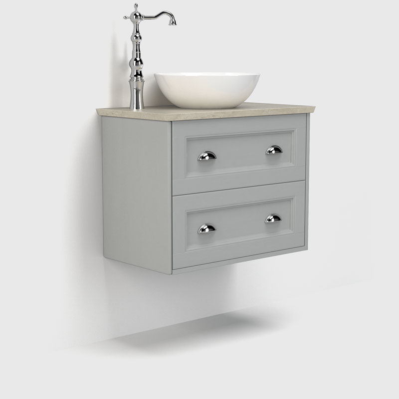 Roseberry 2 Drawer Wall Mounted Vanity Unit With Solid Surface Worktop
