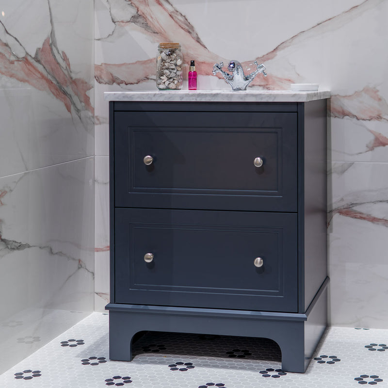 Shelbourne 650 Floorstanding 2-Drawer Marble Top Vanity Unit with Basin - Midnight Grey