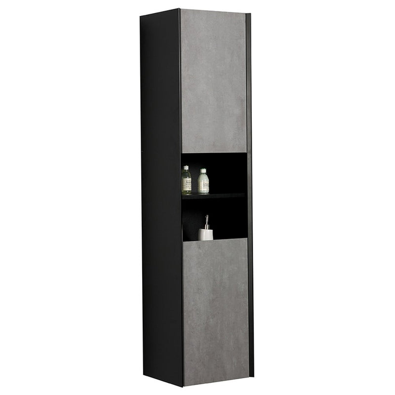 Sydney Wall Hung Tall Storage Cabinet - Black and Concrete