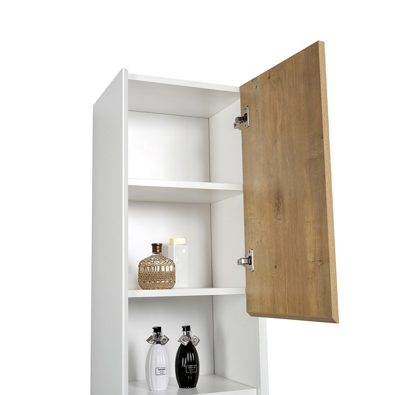 Sydney Wall Hung Tall Storage Cabinet - White and Oak