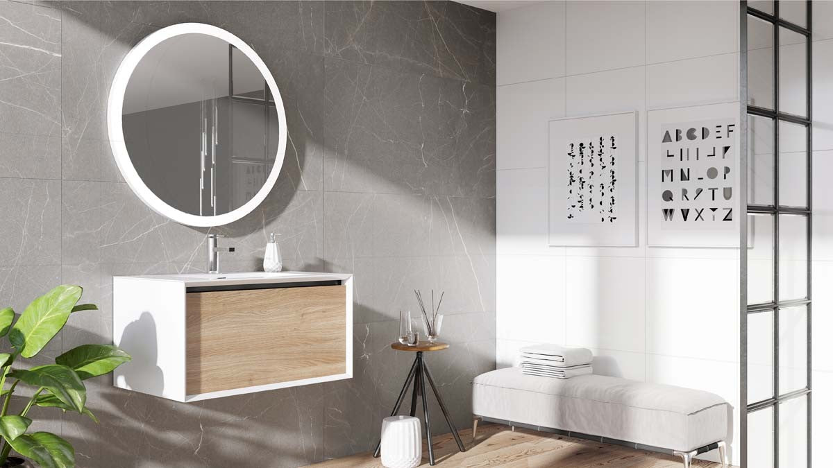 Sydney White & Oak Single Drawer Wall Hung Vanity Unit With White Basin