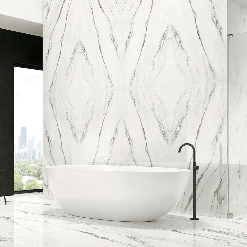 Statuario Plus White Marble Effect Tile Natural Matt 60x120cm Feature