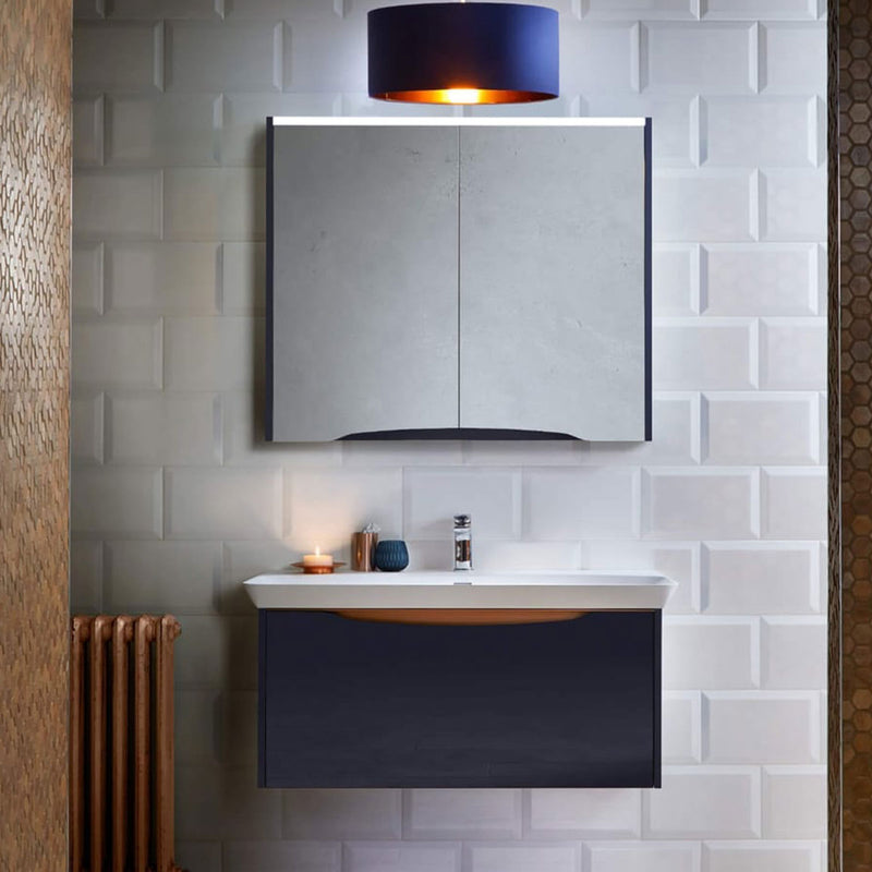 Utopia Lustre 1-Drawer Wall Hung Vanity Unit With Washbasin and LED Illumination - Indigo