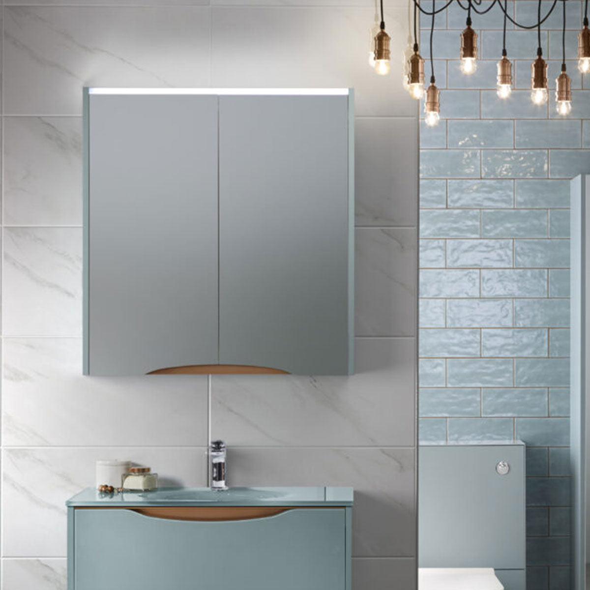 Utopia Lustre Bathroom Mirror Cabinet Wall Hung With LED Illumination and Shaver Socket