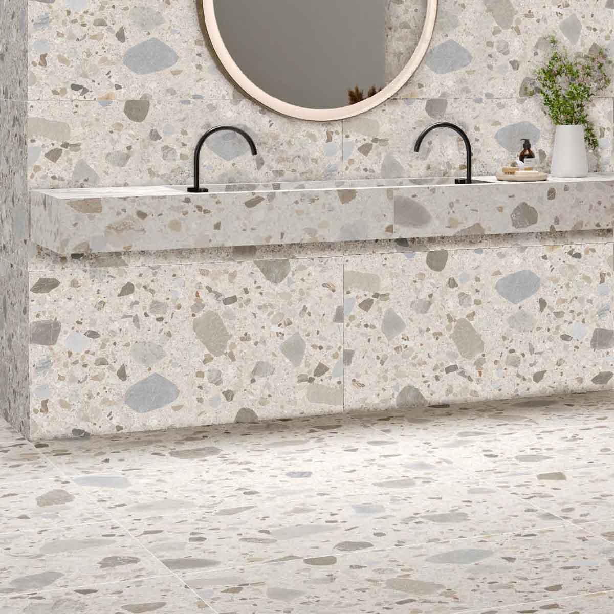zaragoza pearl terrazzo stone effect porcelain tile 59x120cm